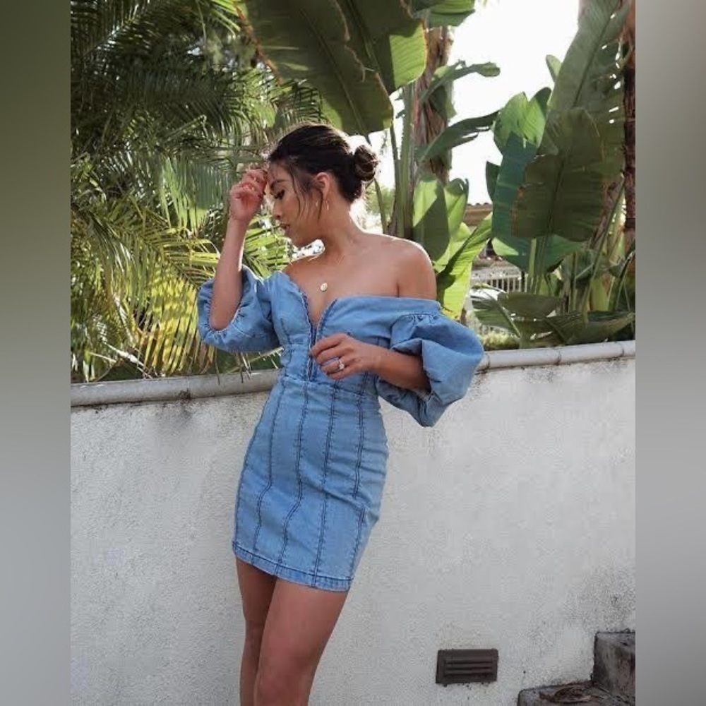 Finders Keepers Blue Denim Mini Dress - Picture 1 of 4